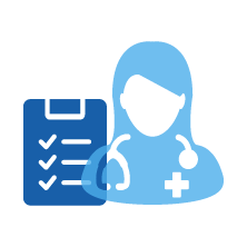 Medical professional with a stethoscope and clipboard icon